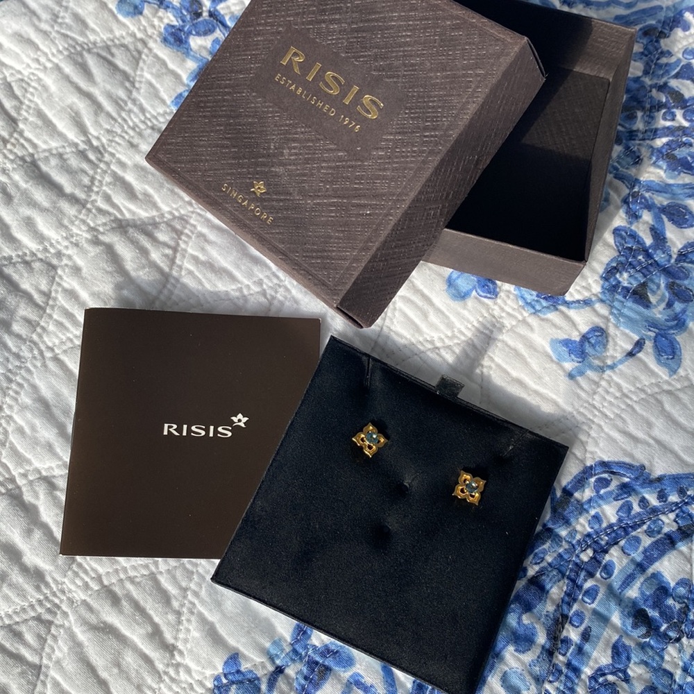 Peranakan Earrings with Blue Topaz - studs and jackets